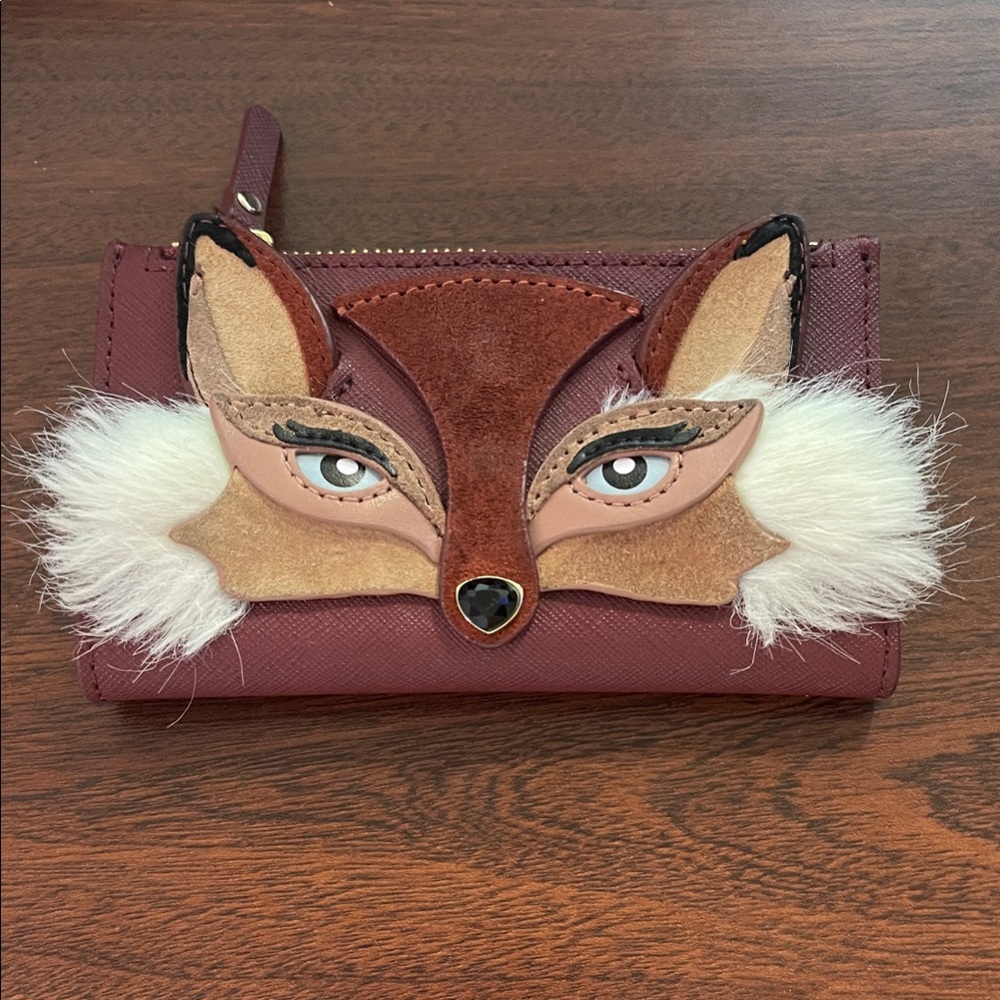 Kate Spade Maroon Leather Wallet So Foxy Fox Mikey